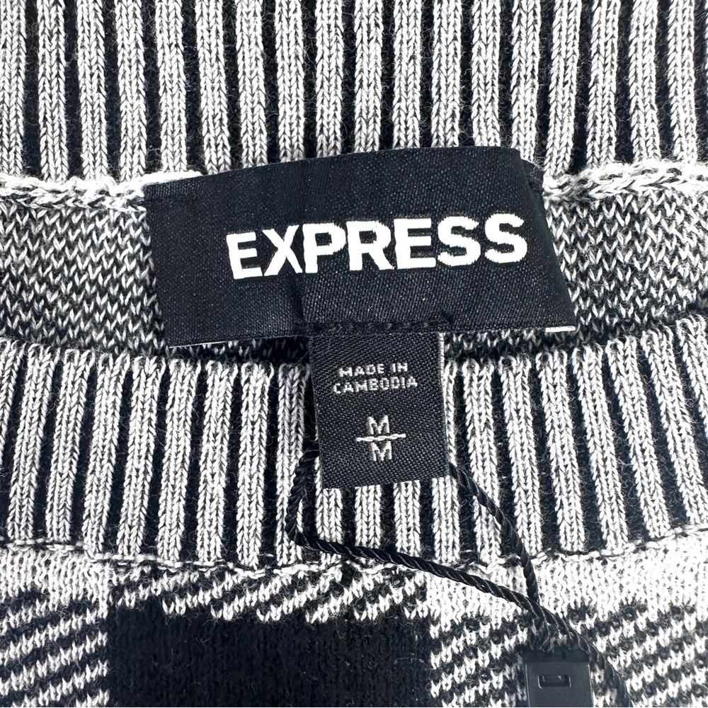 Express Sweater Medium Black White Checkered Crewneck Pullover 100% Cotton NWT - Picture 12 of 15
